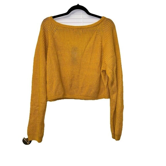 Lulus Womens Cropped Knit Sweater Mustard Yellow‎ L New - Picture 7 of 8